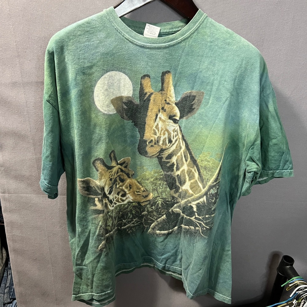 The Mountain Giraffe Moon Graphic T-Shirt Green Tie Dye XXL Heavy Cotton